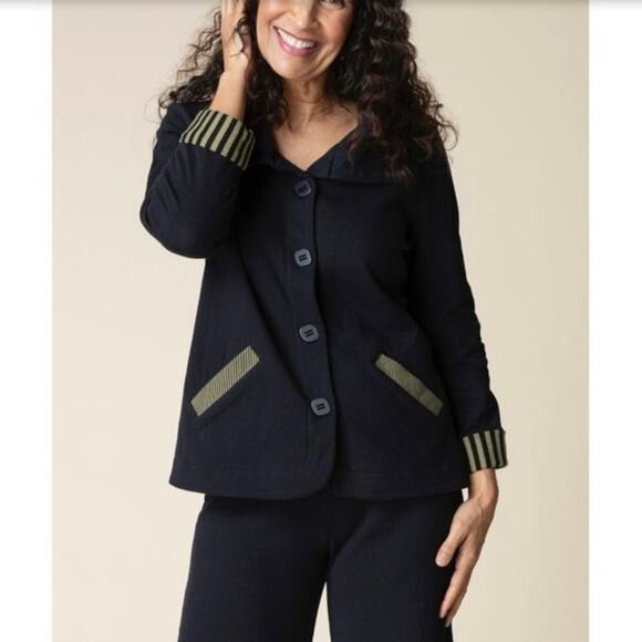 HABITAT Women's L Double Face Windowpane Relaxed Jacket Artsy Lagenlook Gray Blk - Picture 7 of 16